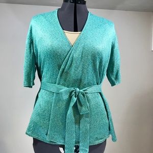 EUC Dressbarn Green Short Sleeve Wrap Sweater